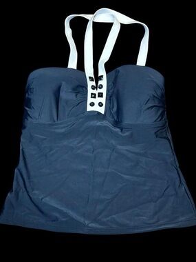 Collections Black and White Halter Swim Top